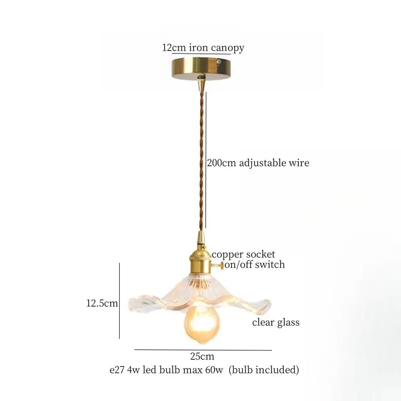 Japanese vintage brass and wood glass led pendant lamp with a delicate brass finish and adjustable copper wire for dining room