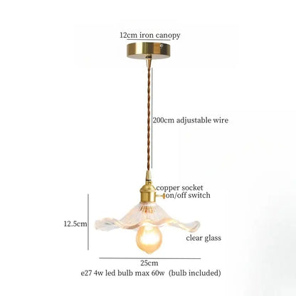 Japanese vintage brass and wood glass led pendant lamp with a delicate brass finish and adjustable copper wire for dining room