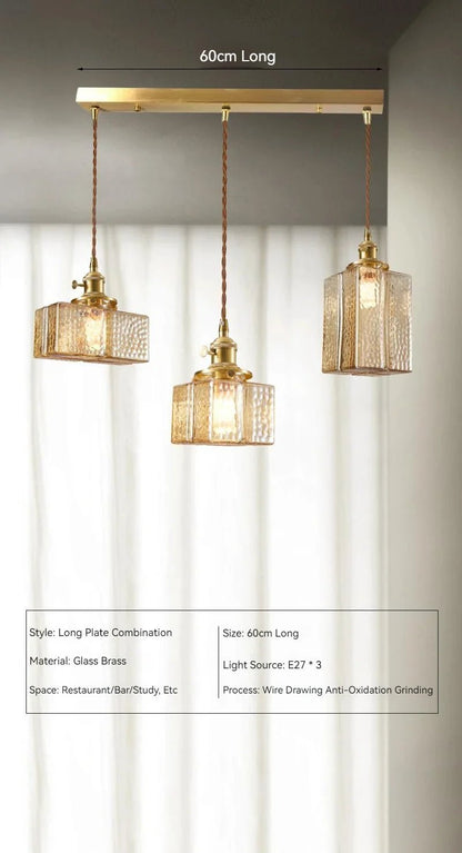 Japanese Vintage Glass Pendant Light in Polished Brass - Decorbites