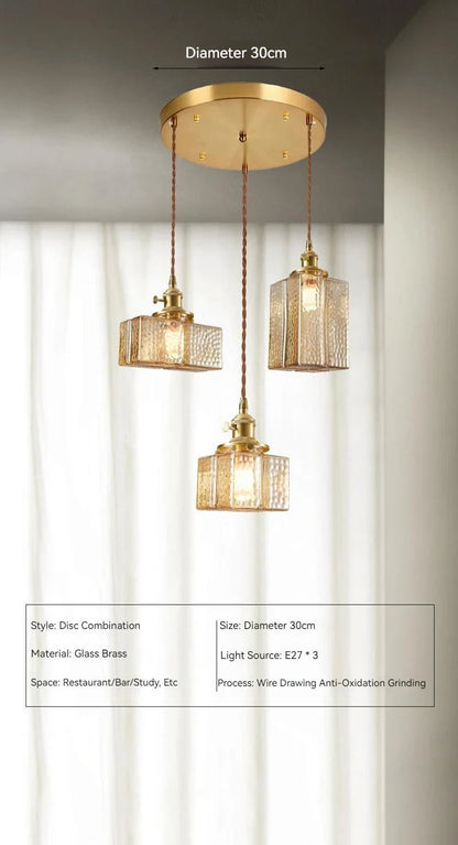 Japanese Vintage Glass Pendant Light in Polished Brass - Decorbites