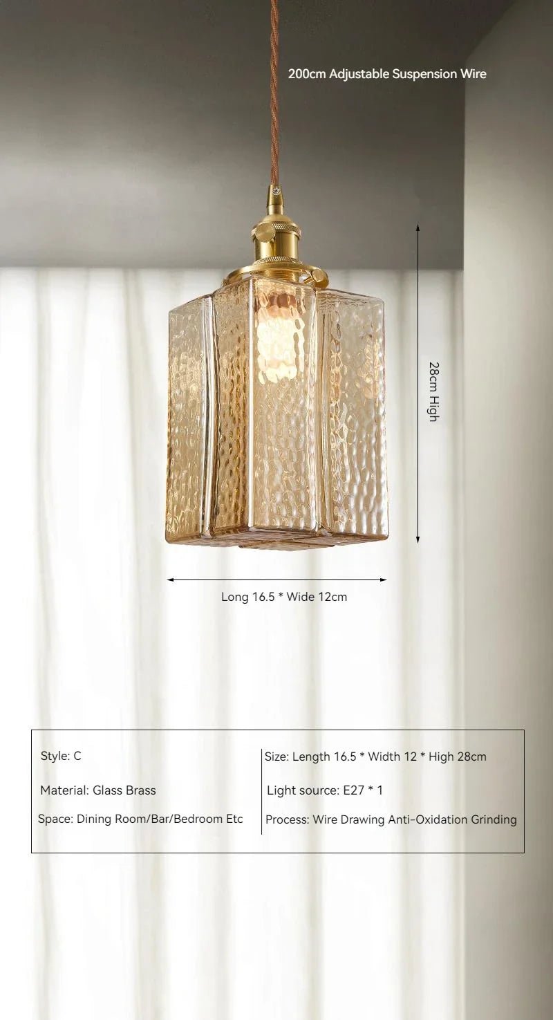 Japanese Vintage Glass Pendant Light in Polished Brass - Decorbites