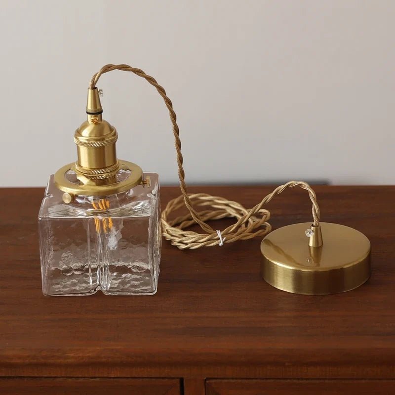 Japanese Vintage Glass Pendant Light in Polished Brass - Decorbites