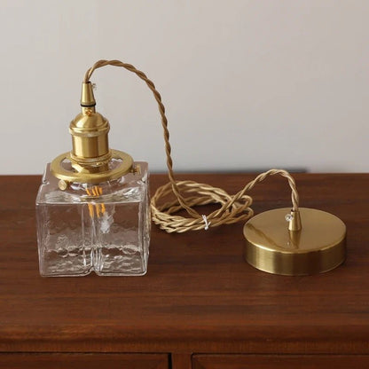Japanese Vintage Glass Pendant Light in Polished Brass - Decorbites