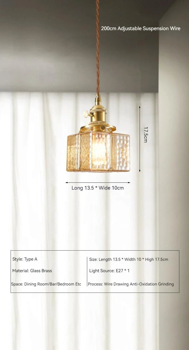 Japanese Vintage Glass Pendant Light in Polished Brass - Decorbites