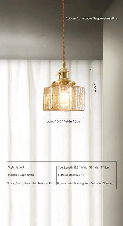 Japanese Vintage Glass Pendant Light in Polished Brass - Decorbites