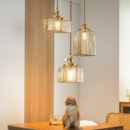 Japanese Vintage Glass Pendant Light in Polished Brass - Decorbites