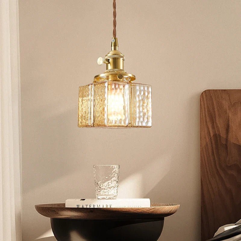 Japanese Vintage Glass Pendant Light in Polished Brass - Decorbites