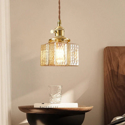 Japanese Vintage Glass Pendant Light in Polished Brass - Decorbites