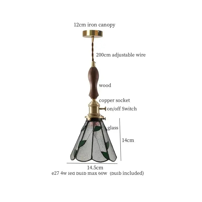 Japanese vintage stained glass led pendant lamp with green leaf pattern glass led pendant for dining room lighting