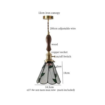 Japanese vintage stained glass led pendant lamp with green leaf pattern glass led pendant for dining room lighting