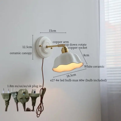 Japanese vintage white ceramic led wall sconce with brass copper arm and adjustable design for directional lighting decorbites ceramic led wall