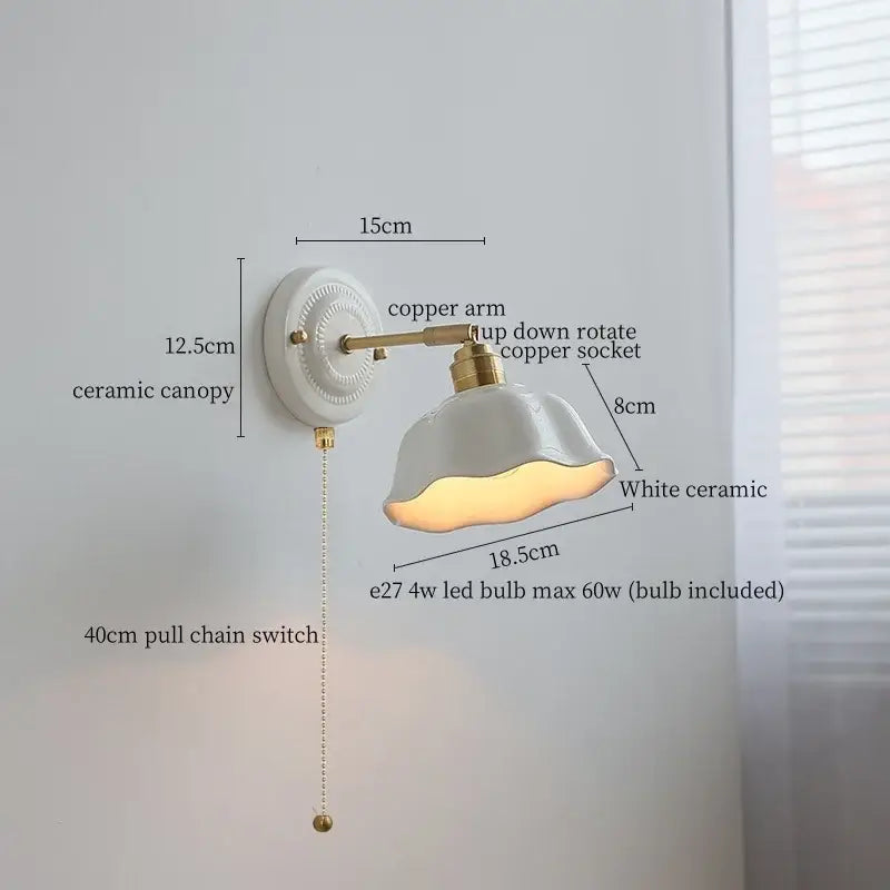 Japanese vintage white ceramic led wall sconce with brass copper arm for bedroom decorbites ceramic led wall lighting
