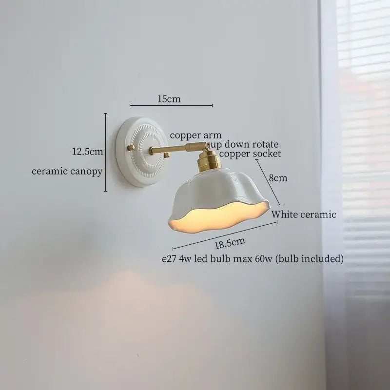 White ceramic led wall sconce with copper arm and socket japanese vintage decorbites ceramic led bedroom light