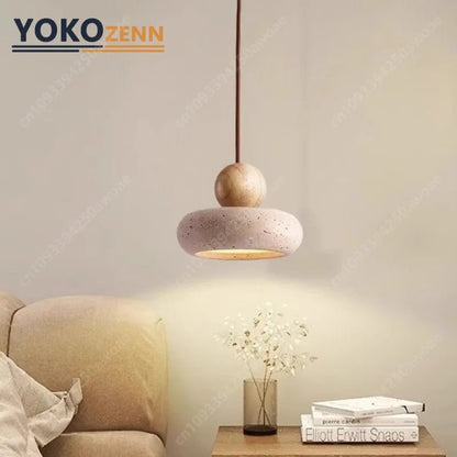 Japanese Wabi-Sabi Travertine Stone Pendant Light - Decorbites