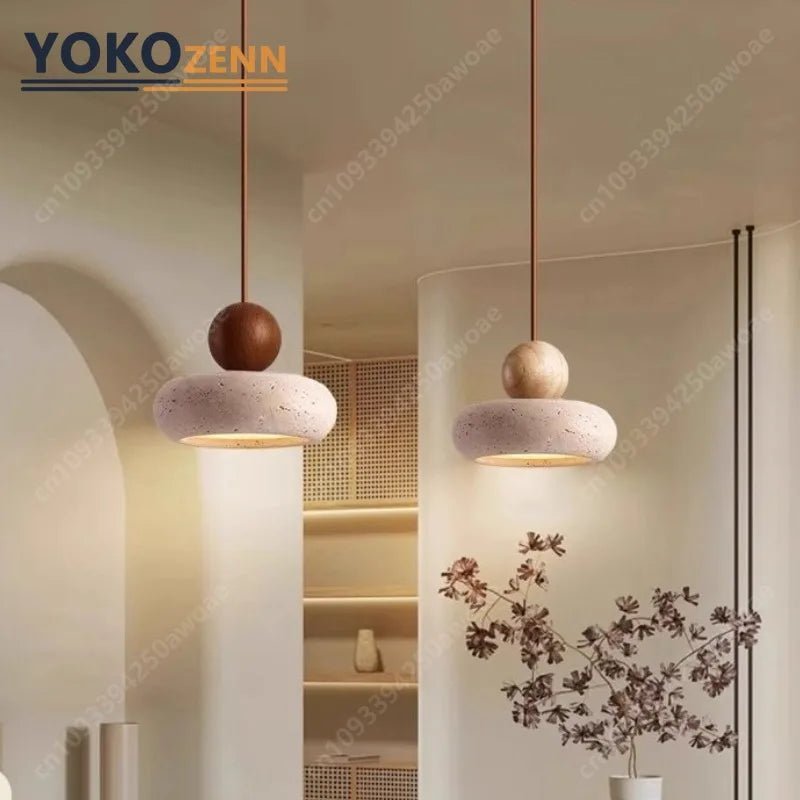 Japanese Wabi-Sabi Travertine Stone Pendant Light - Decorbites