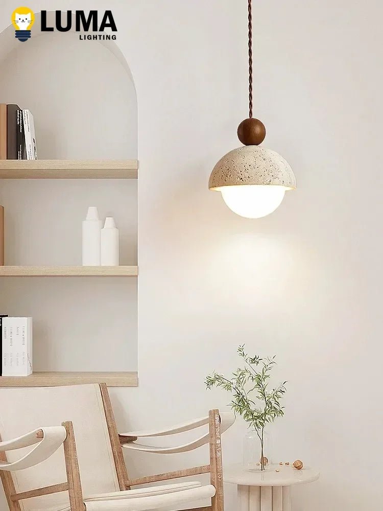 Japanese Wabi-Sabi Yellow Travertine Pendant Light - Decorbites