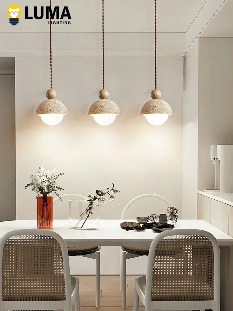 Japanese Wabi-Sabi Yellow Travertine Pendant Light - Decorbites