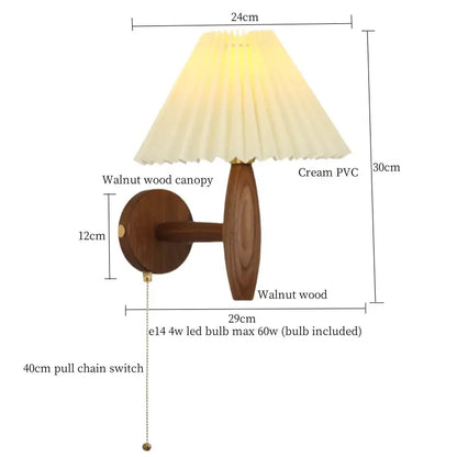 Japanese walnut wood wall lamps with cream pvc led pleated shade ideal for bedroom decorbites cream pvc lighting