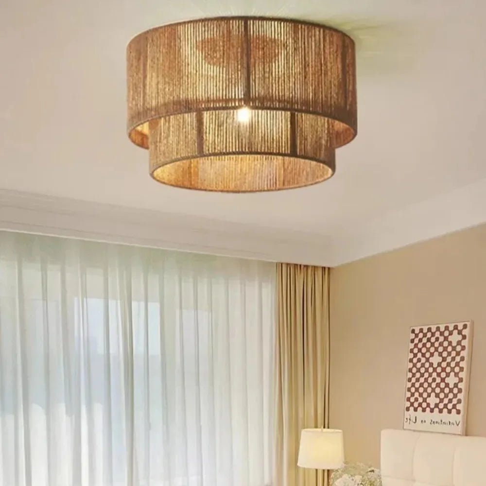 Japanese Wicker Rope Pendant Light in Brown, 45Cm - Decorbites