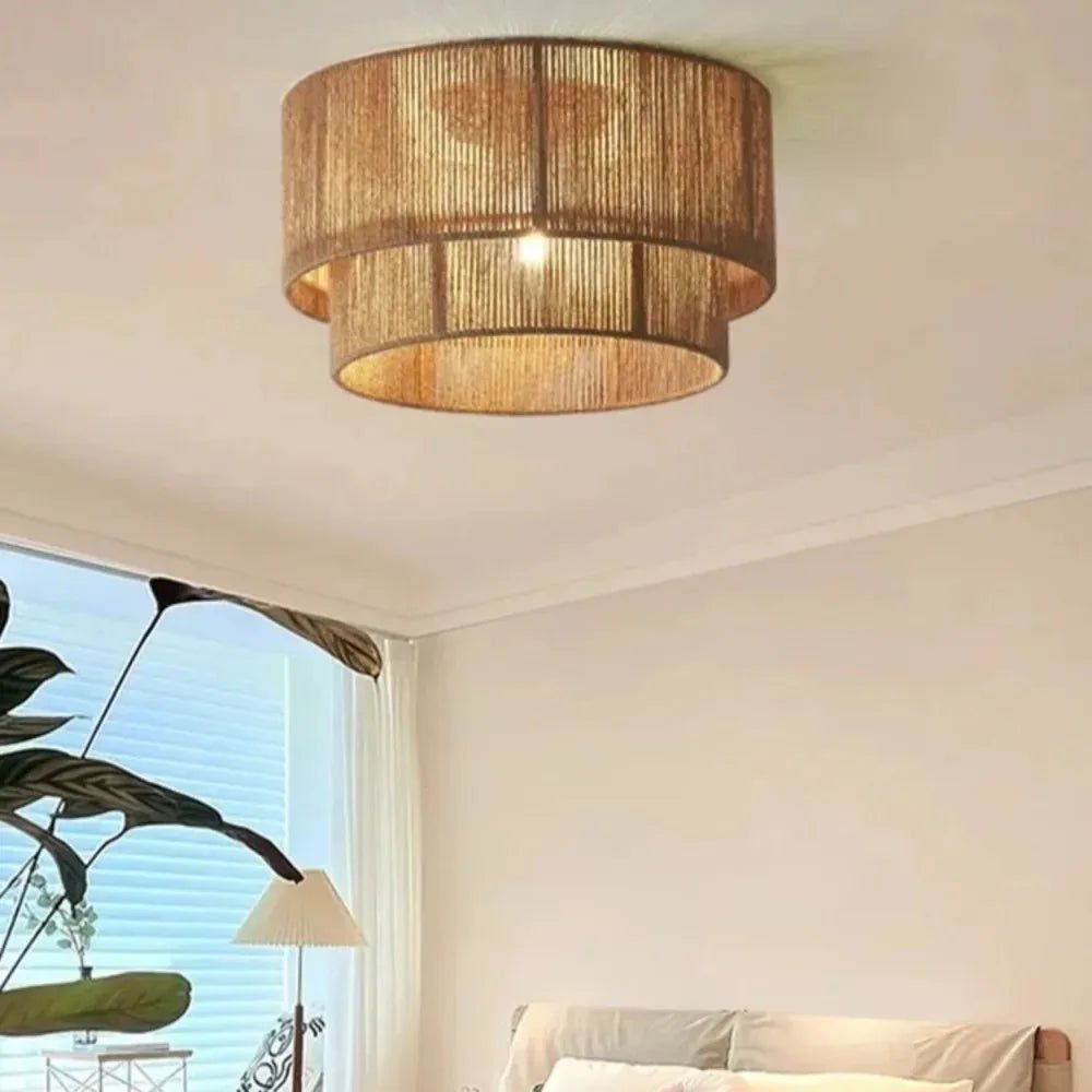 Japanese Wicker Rope Pendant Light in Brown, 45Cm - Decorbites
