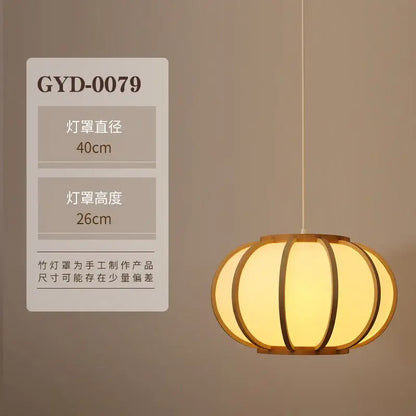 Warmly glowing decorbites bamboo pendant lamp with light-colored segmented oval design for tea room or living room decor