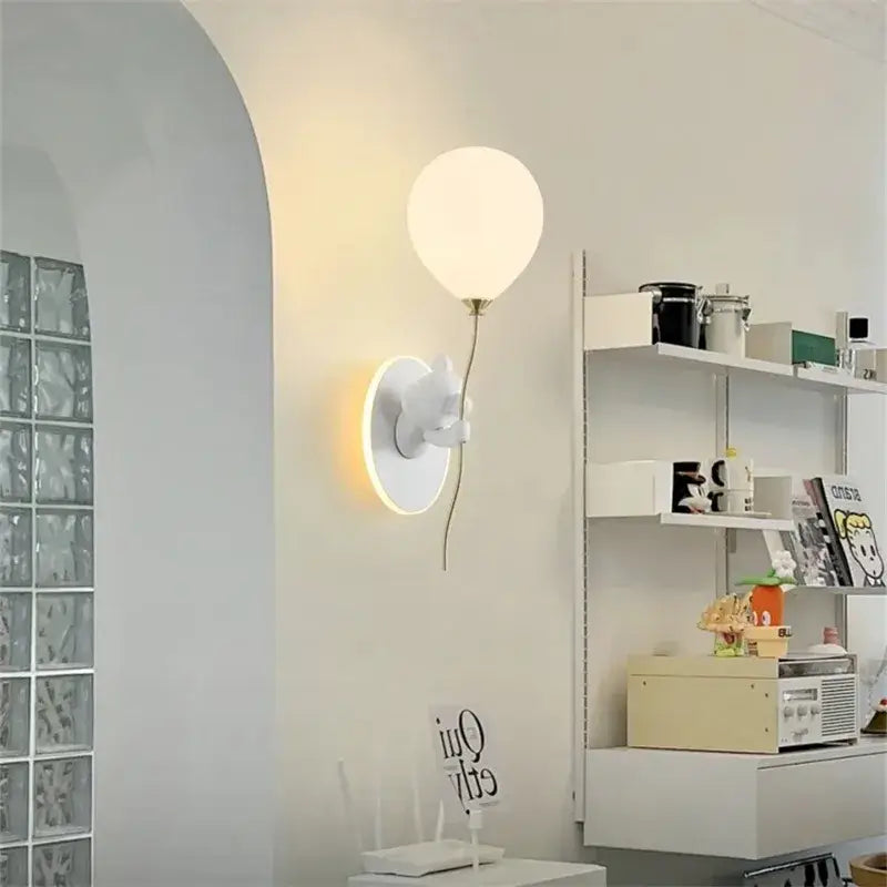 White balloon-shaped wall light with frosted glass globe and metallic stem for kawaii decorbites bear balloon bedroom