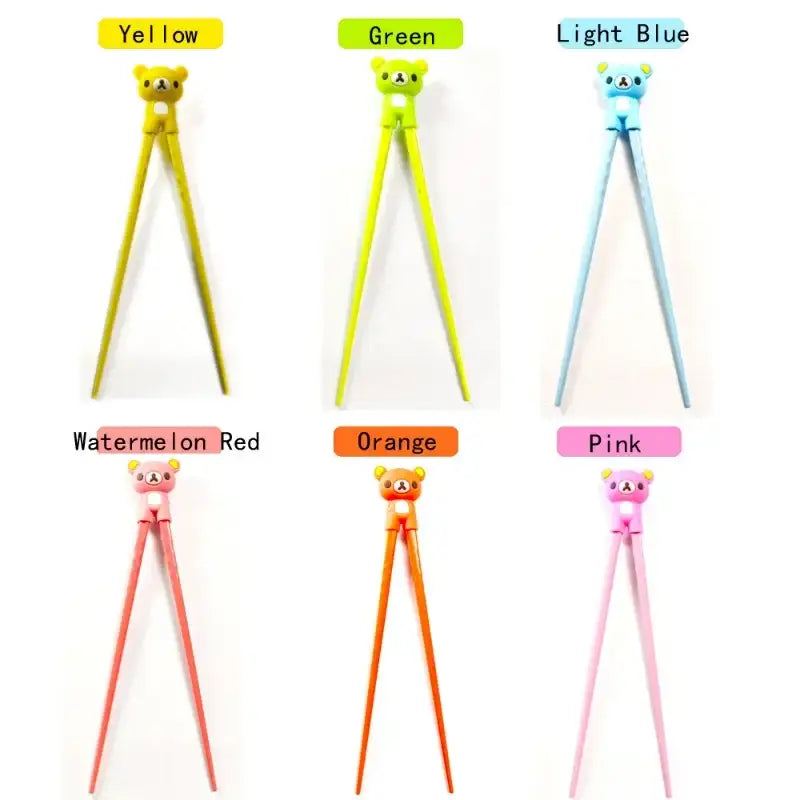 Colorful silicone kids bear panda chopsticks set in yellow green blue red orange and pink for dining training gift decorbites kids bear