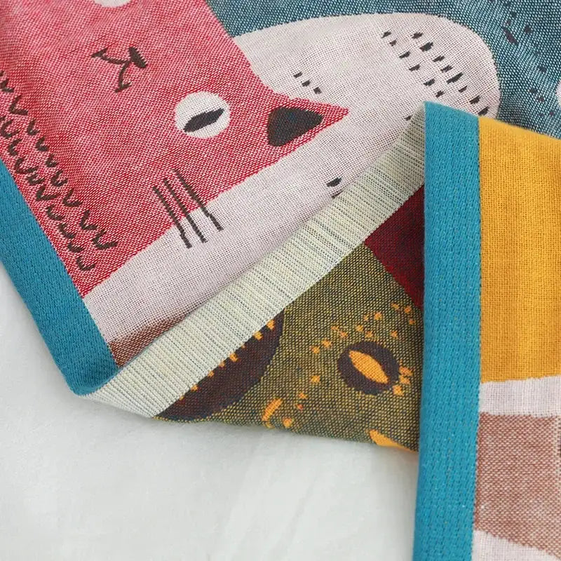 Kids cute cats multicolored cotton gauze bath towel with playful animal prints in pink teal yellow and olive green for bathroom decorbites kids cute