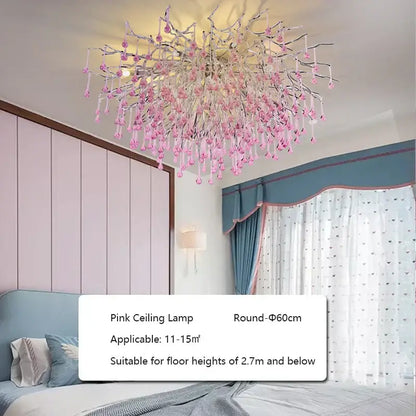 A delicate kids pink crystal chandelier with a tree branch design for bedroom decorbites kids pink ceiling light