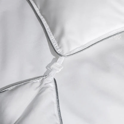King size white quilted goose down and silk duvet set with silver zippers and white plastic clip 240x260cm