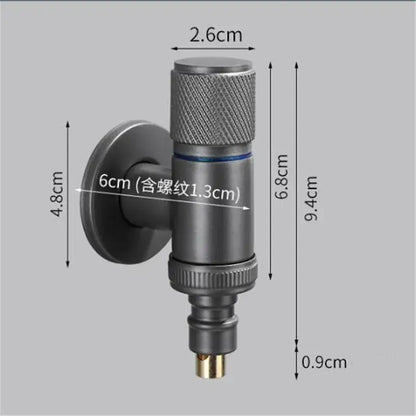 Dark matte-finished knurled black copper brass washing machine faucet with textured handle and brass spout tip for laundry room