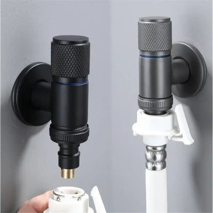 Black matte finish knurled black copper brass washing machine faucet with textured handles and brass spout for laundry room decorbites