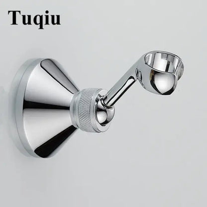 Chrome finished tuqiu wall-mounted knurled brass shower head holder with sleek design and textured adjustment knob