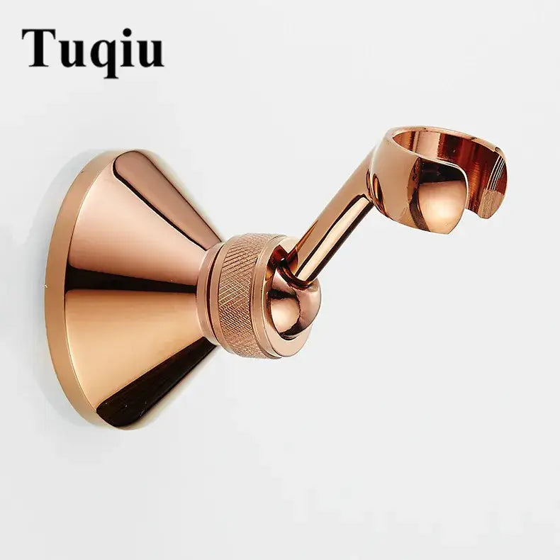 Rose gold knurled brass shower head holder wall mount with textured grip knob for adjustable bathroom use