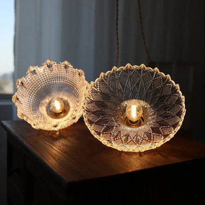 Korean Retro Glass Pendant Light With Wood Accent - Decorbites