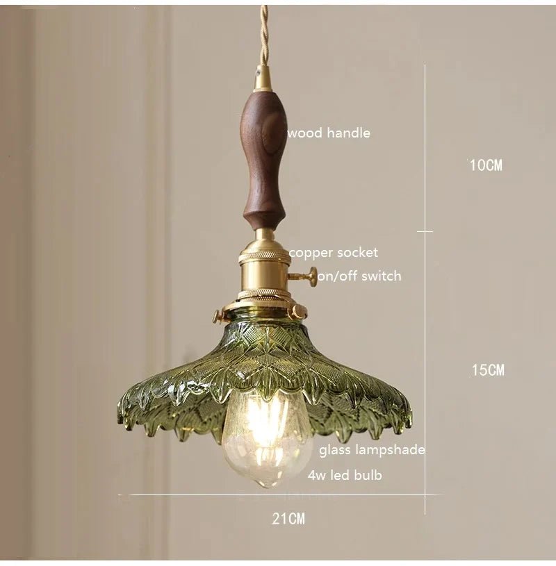 Korean Retro Glass Pendant Light With Wood Accent - Decorbites
