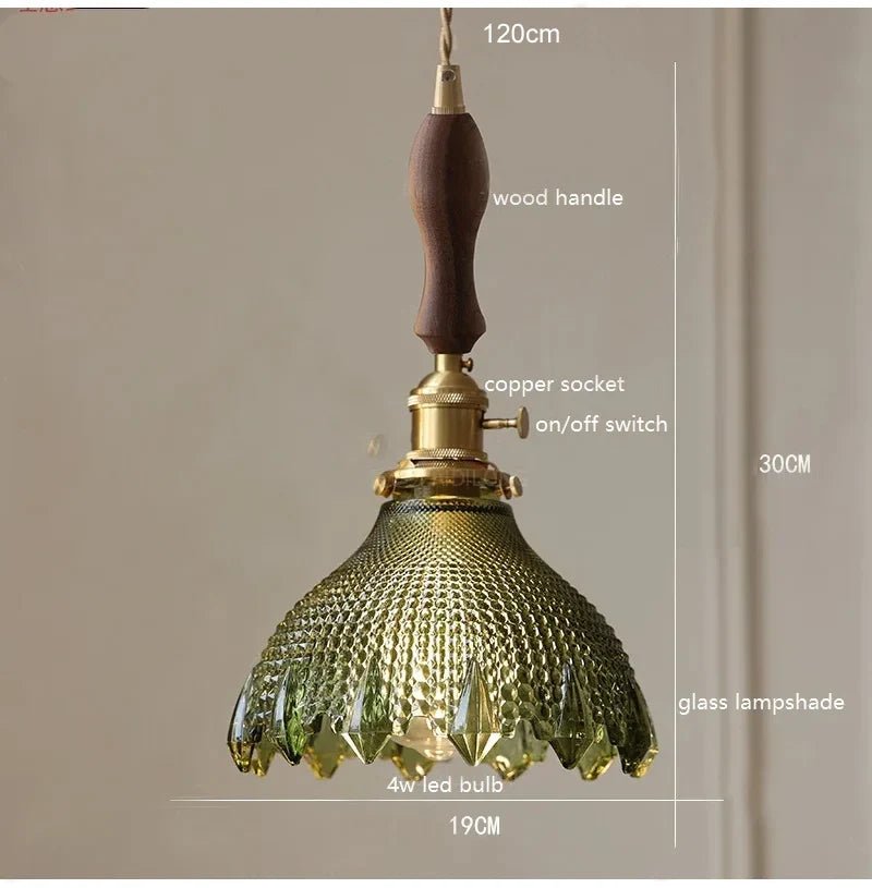 Korean Retro Glass Pendant Light With Wood Accent - Decorbites