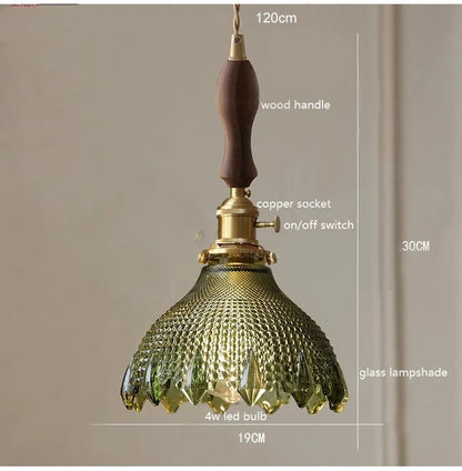 Korean Retro Glass Pendant Light With Wood Accent - Decorbites