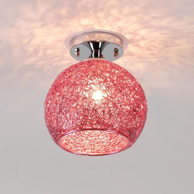 Pink spherical glass ball led ceiling light with woven lace pattern and chrome fixture for living room decorbites ceiling lights