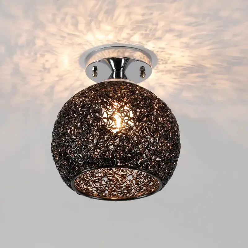 Dark bronze lace pattern decorbites glass ball led ceiling lights with woven metal design for living room decor