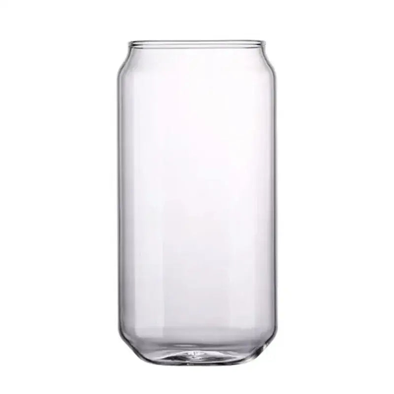 Clear glass large can shape beer glass cup with smooth surface and metal straw for dining room use