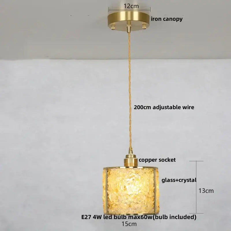 Lavender crystal glass led pendant light with warm golden textured glass and brass finish for elegant decorbites pendant light