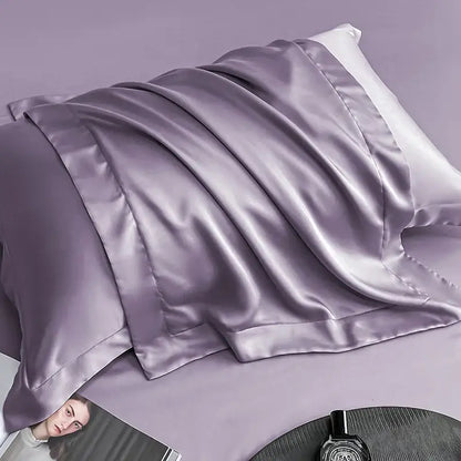A luxurious lavender egyptian cotton pillowcase with a smooth glossy satin finish in a cotton pillowcase set