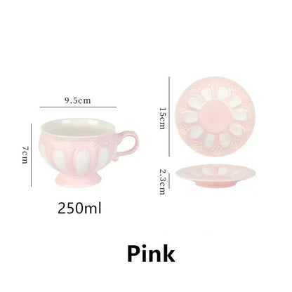 Pink ceramic teacup with floral relief and matching saucer 250ml from decorbites elegant porcelain tea set collection