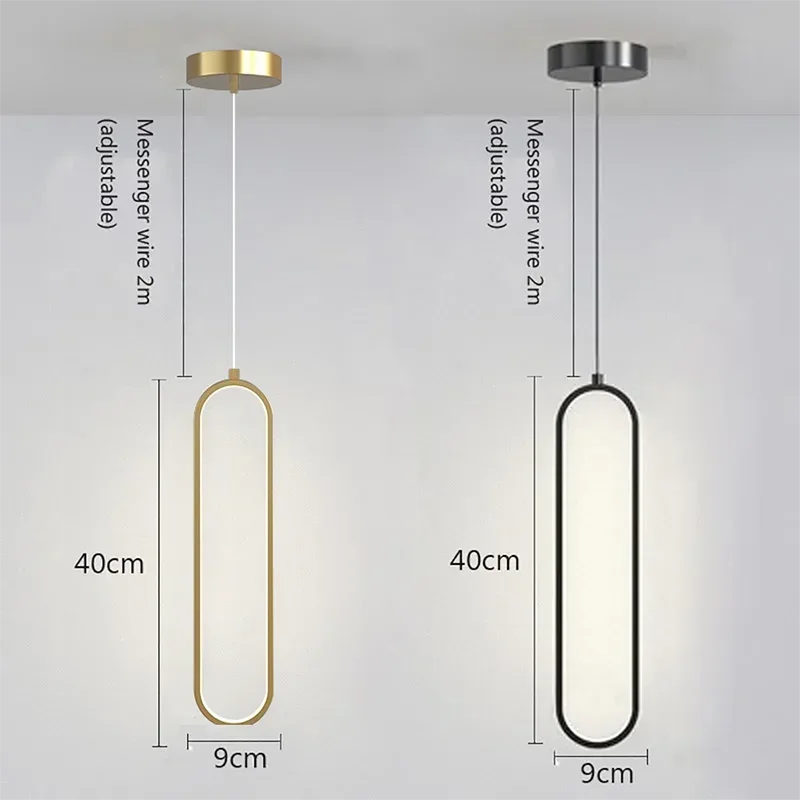 Modern minimalist black gold led pendant light with sleek elongated oval frames 40cm for indoor decor