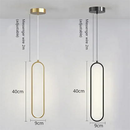 Modern minimalist black gold led pendant light with sleek elongated oval frames 40cm for indoor decor