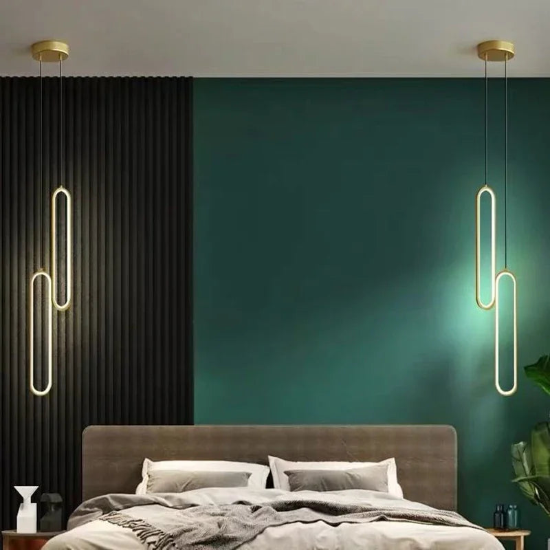 Black gold led pendant light with minimalist elongated oval design for bedroom living room kitchen bar decor