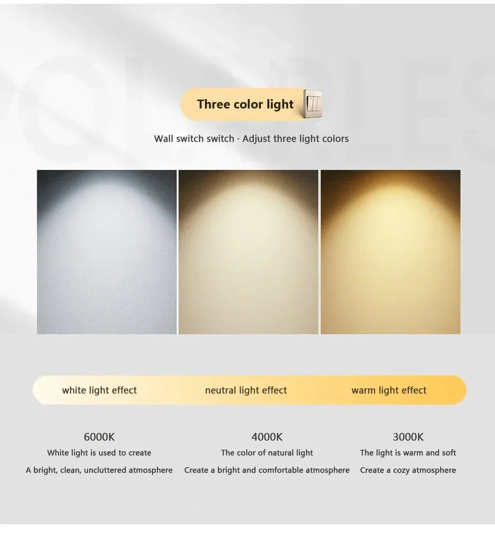 A sleek black gold led pendant light wall switch with tricolor light adjustment for bedroom living room kitchen use