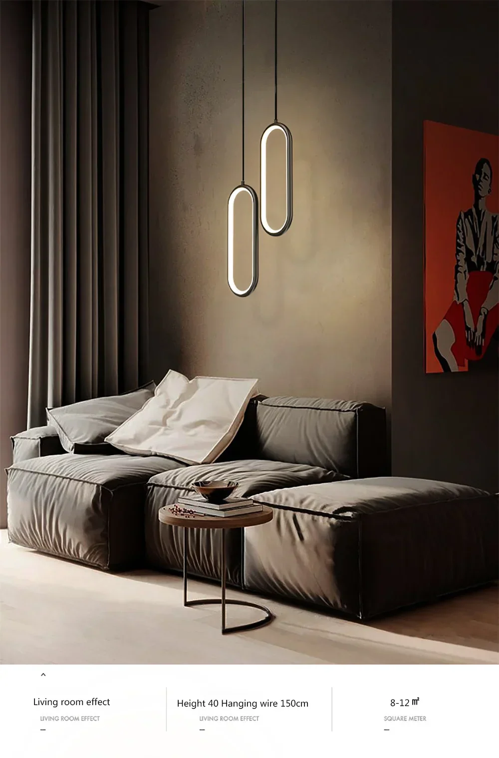 Modern black gold led pendant light with sleek metallic frame and glowing oval-shaped illumination for indoor decor