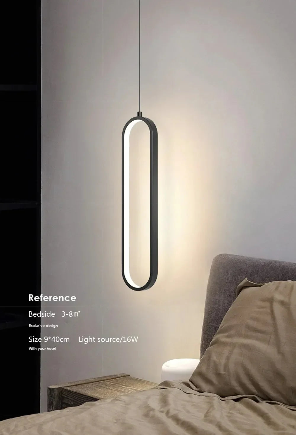 Modern black gold pendant light with oval frame and integrated led lighting for indoor decor and living spaces